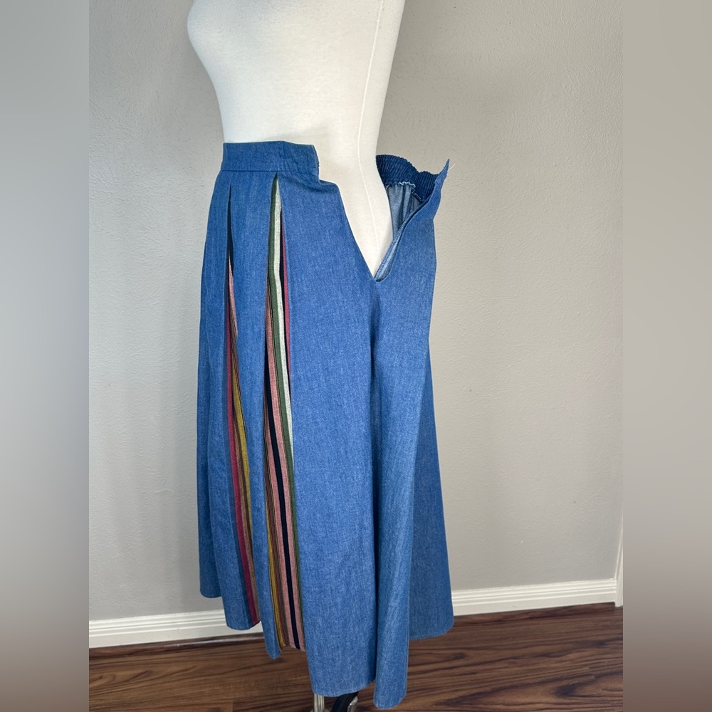 Blue Midi Skirt with Multicolor Striped Inset M/L. - Picture 5 of 11
